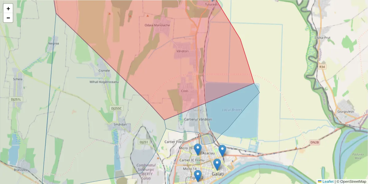 Hartă a codului poștal  și a codurilor poștale învecinate
