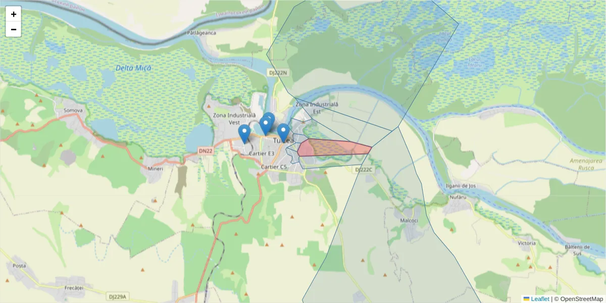 Hartă a codului poștal  și a codurilor poștale învecinate