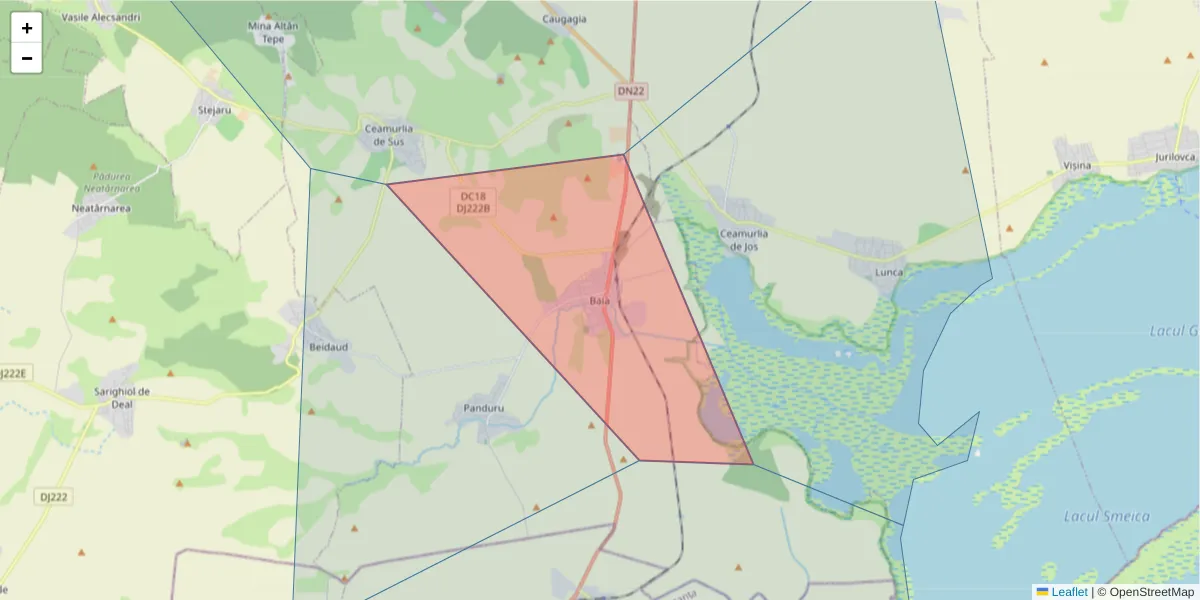 Hartă a codului poștal  și a codurilor poștale învecinate