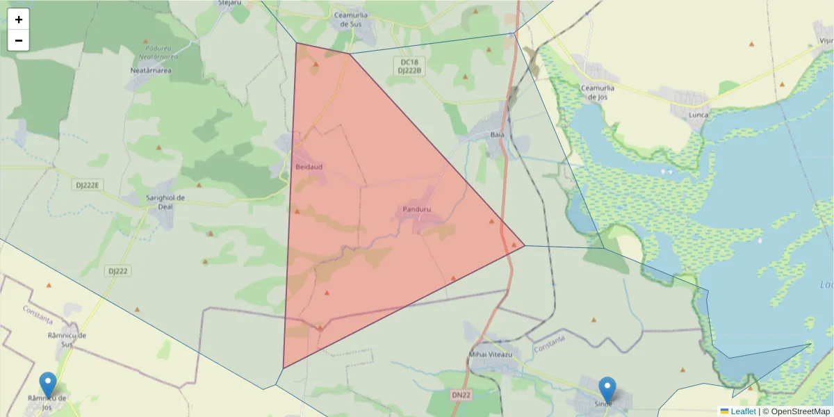 Hartă a codului poștal  și a codurilor poștale învecinate