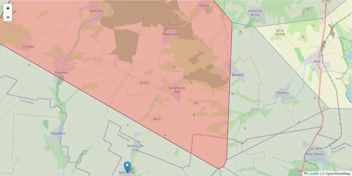 Hartă a codului poștal  și a codurilor poștale învecinate