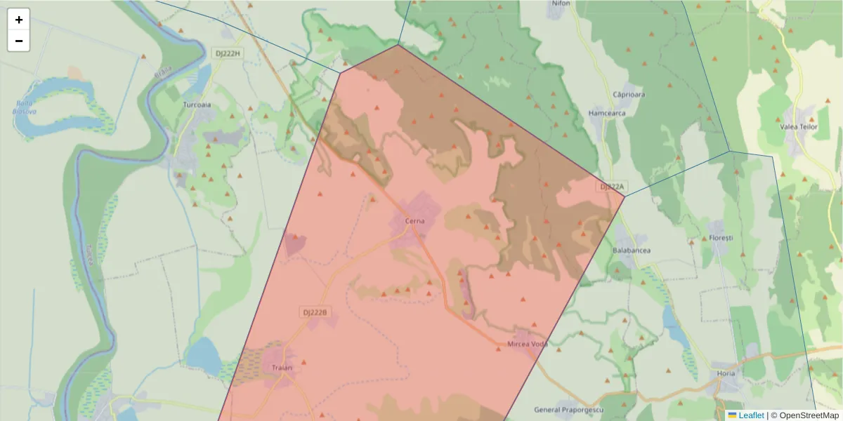 Hartă a codului poștal  și a codurilor poștale învecinate