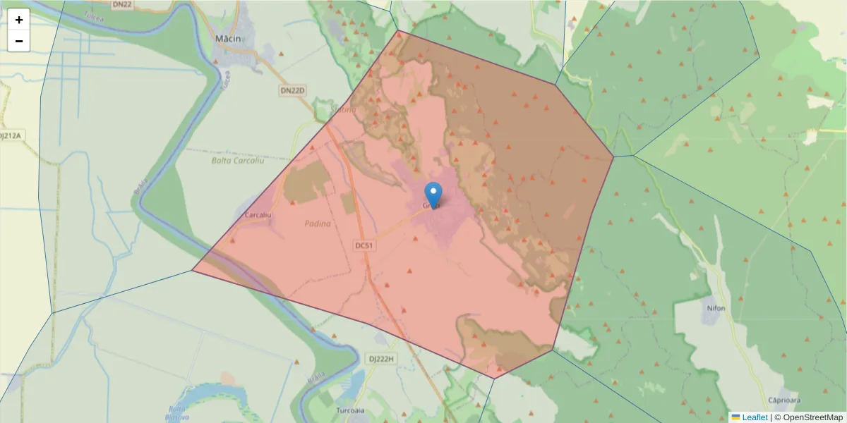 Hartă a codului poștal  și a codurilor poștale învecinate
