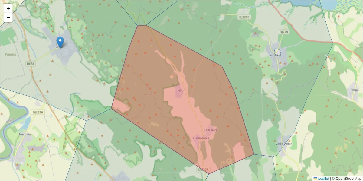 Hartă a codului poștal  și a codurilor poștale învecinate