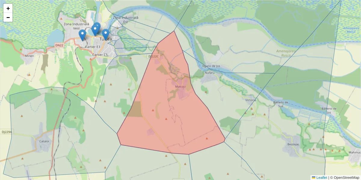Hartă a codului poștal  și a codurilor poștale învecinate