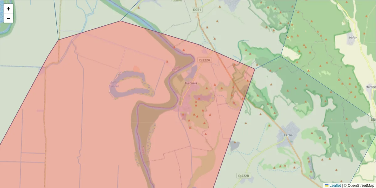 Hartă a codului poștal  și a codurilor poștale învecinate