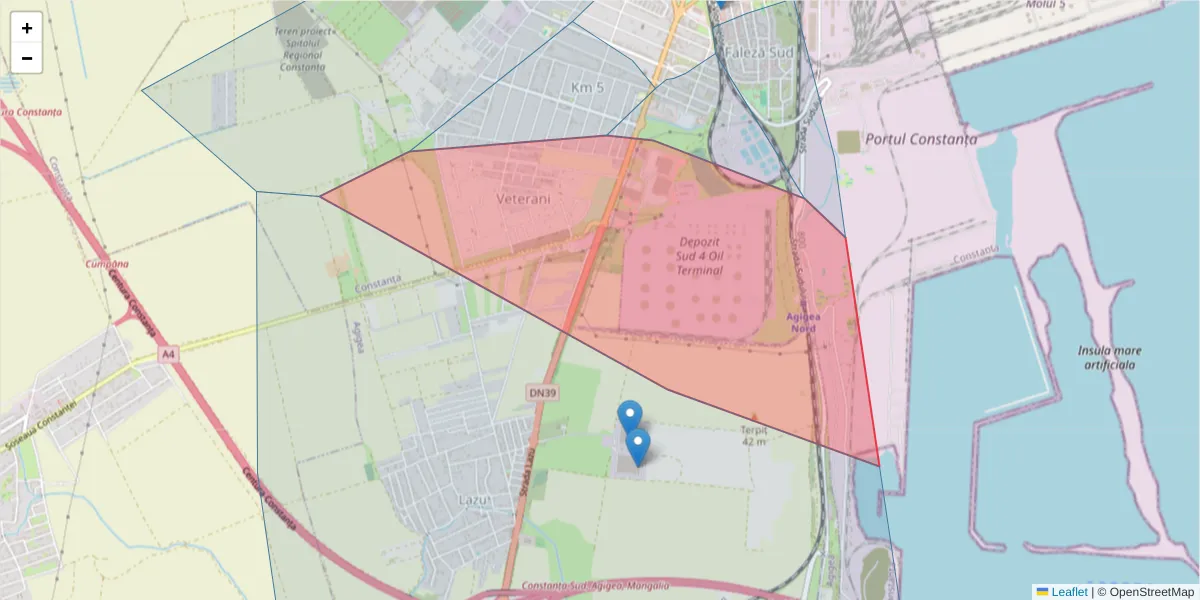 Hartă a codului poștal  și a codurilor poștale învecinate