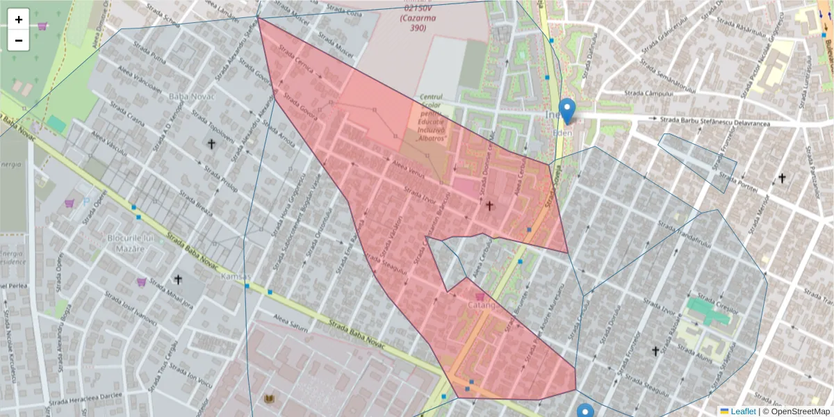 Hartă a codului poștal  și a codurilor poștale învecinate