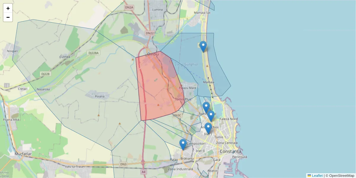 Hartă a codului poștal  și a codurilor poștale învecinate