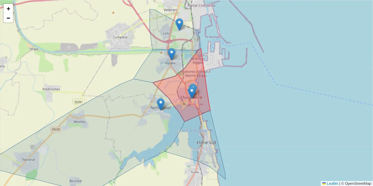 Hartă a codului poștal  și a codurilor poștale învecinate