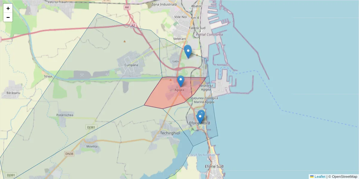 Hartă a codului poștal  și a codurilor poștale învecinate