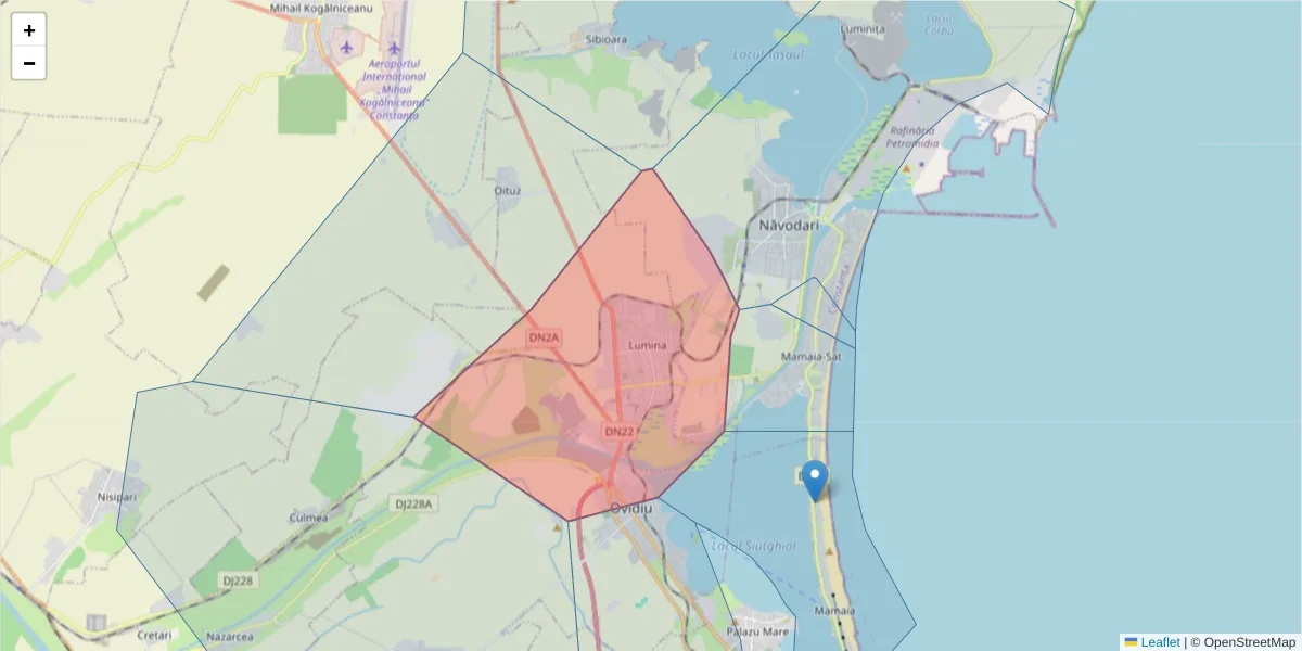 Hartă a codului poștal  și a codurilor poștale învecinate