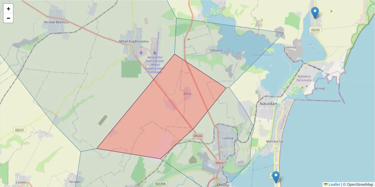 Hartă a codului poștal  și a codurilor poștale învecinate