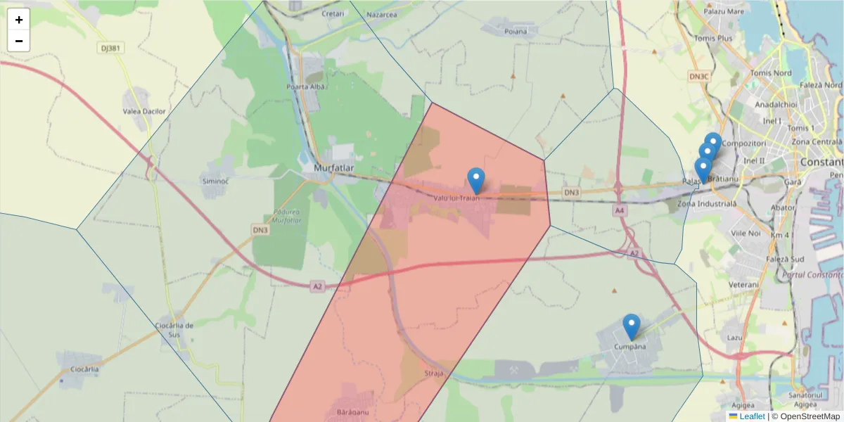 Hartă a codului poștal  și a codurilor poștale învecinate